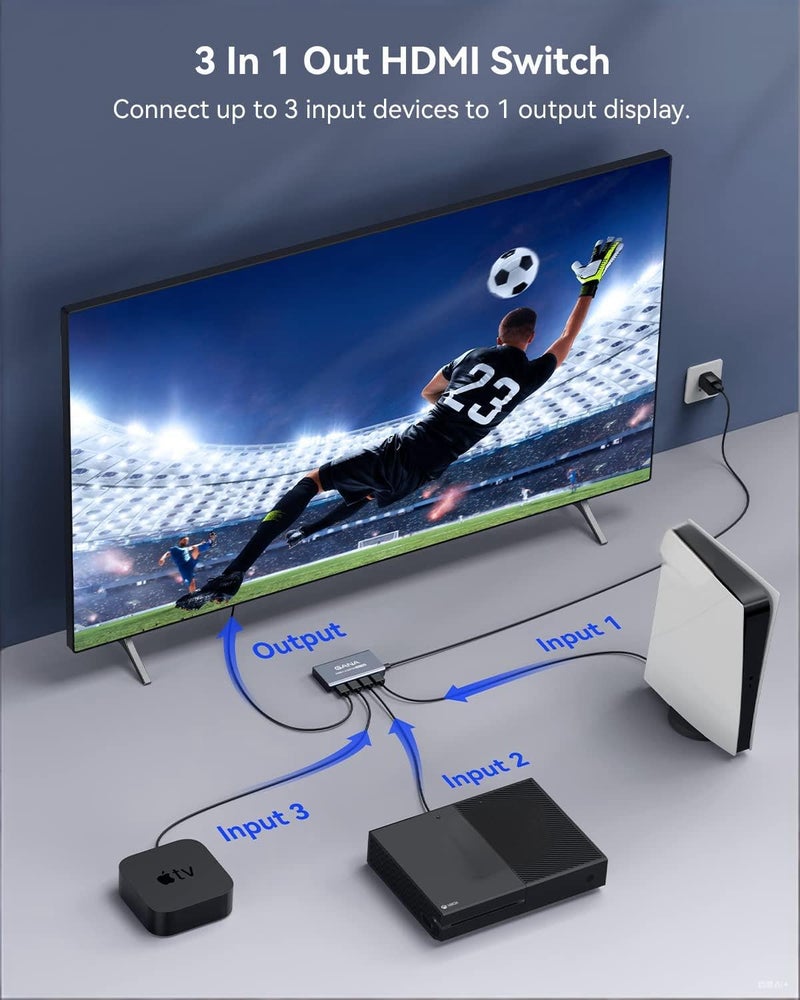 GANA HDMI Switch 5 in 1 Out 4K@60Hz, HDMI Splitter Switcher with Remote, Aluminum HDMI 2.0 Switch Box Hub for 3D, HDCP2.2, HDR, Compatible with Xbox, PS5/4/3,Fire Stick,Roku,Blu-Ray Player, Black - Image 5